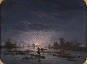 Jacob Abels An Extensive River Scene with Fishermen at Night china oil painting artist